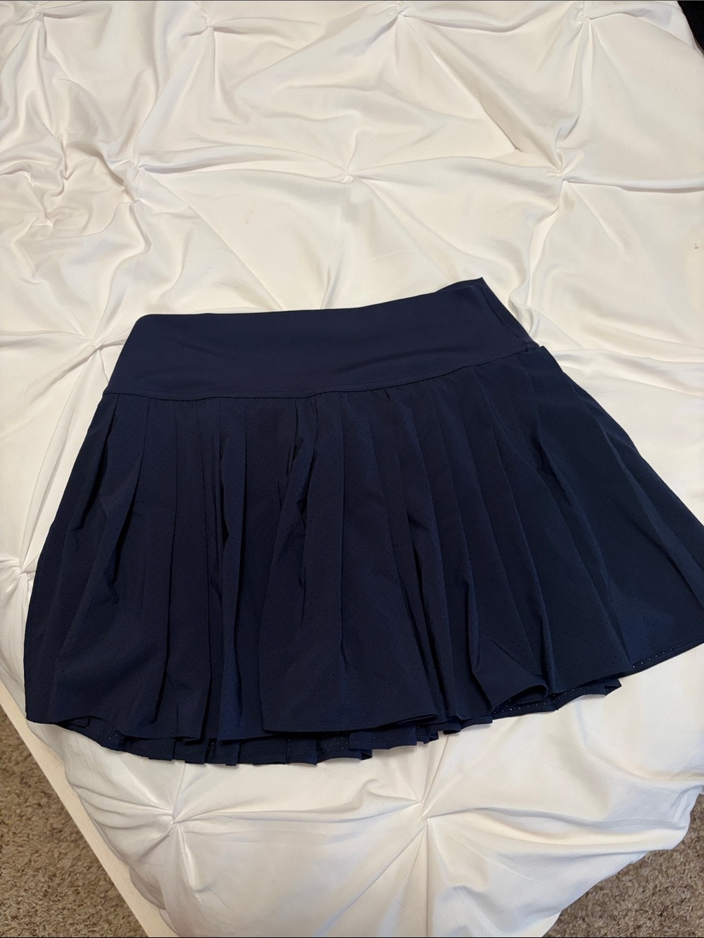 aerie Navy Pleated Skater Skirt with Wide Waistband